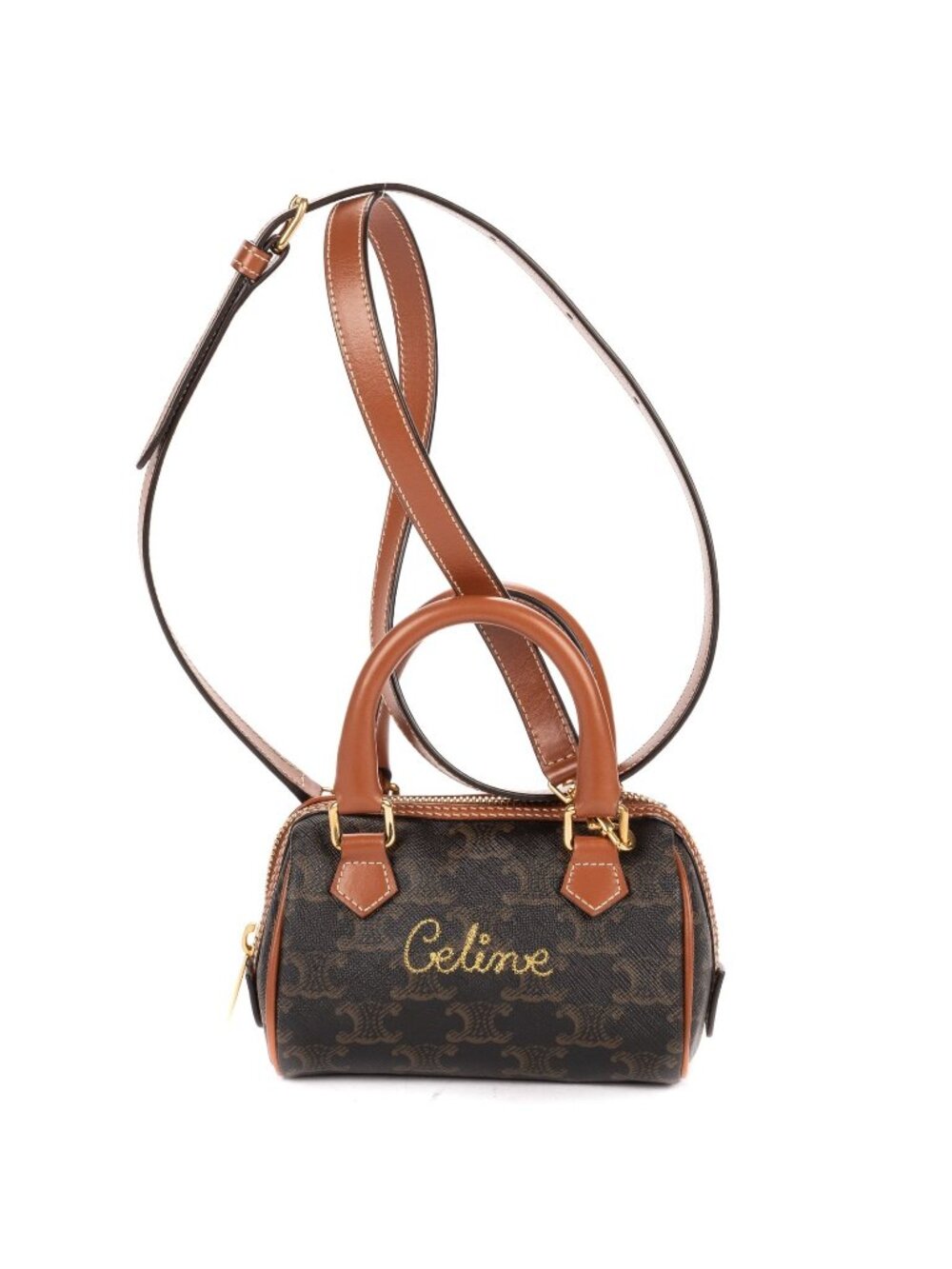 Celine Mini Boston Cross Bodydarkbrown Tantriomphe Canvas Crossbody Bag